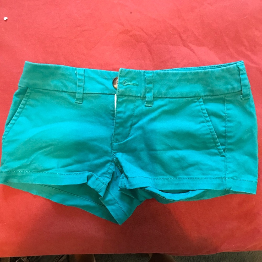 NWOT AEO turquoise/blue jean shorts!